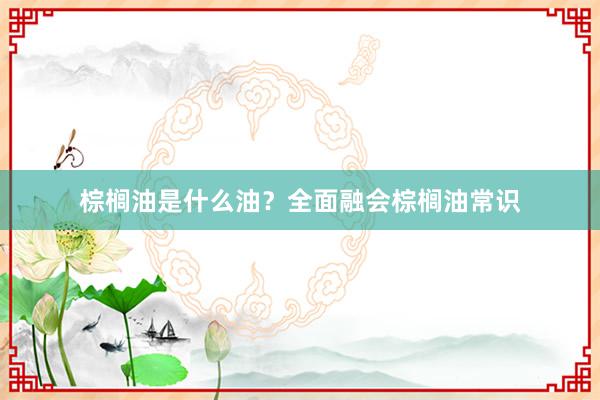 棕榈油是什么油？全面融会棕榈油常识